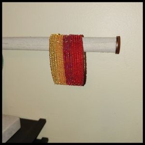 🎁 3 for $10 Yellow and Red Seed Bead Cuff Bracelet